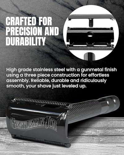 Gunmetal Safety Razor for Men, Double Edge Stainless Steel Razor, Precision Shaving with Heavy-Duty Construction, Designed for a Close Smooth Shave, Prevents Irritation, Gunmetal Finish
