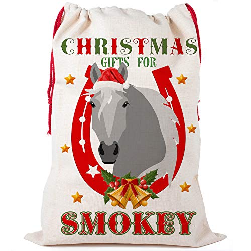 KRAFTYGIFTS Personalised Horse Christmas Sack Grey Pony Santa Xmas Gift Treat Girls Present Bag NS061 (Large)