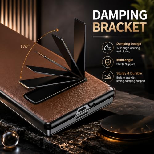 Image of TechTrendz for Samsung Galaxy Z Fold 8 Ultra Magnetic Flip Folding Case, Multi-Angle Bracket, Full Body Hinge Protective Slim Cover, Luxury Business Leather Cover for Fold 8 Ultra Back Cover (Brown)