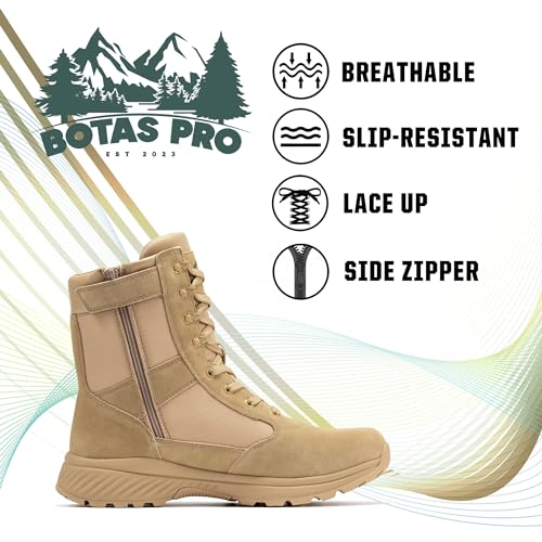 Tactical Boots for Men with Side Zipper, 8 inch Outdoor Military Work Hiking Boot(BP701-703)2