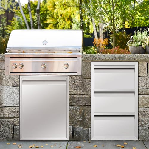 Image of 15 inch W x 26 inch H x 22 inch D Inch Outdoor Kitchen Stainless Steel Triple Access Drawers with Paper Towel Holder Combo for Outdoor Kitchen Island or Grill Station
