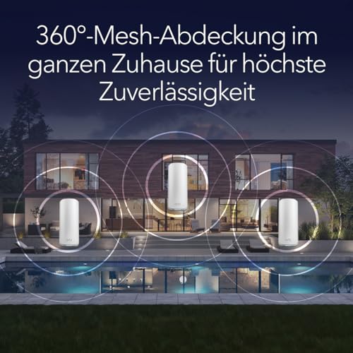 NETGEAR Orbi 870 Serie Tri-Band WiFi 7 Mesh-System (RBE873) - Router + 2 Satellit-Repeater, Sicherheitsfunktionen, bis zu 21 Gbit/s, Abdeckung bis 600 m2, 150 Ger&auml;te, 10-Gig-Internetanschluss, BE21000