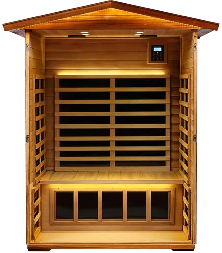 Image of LTCCDSS Outdoor Red Cedar Sauna 2 Person Far Infrared Sauna, Withstand Outdoor Temp -10℉-149℉| Low EMF Sauna Room for Home-9 Low EMF Heaters-Chromotherapys-Bluetooth Speaker