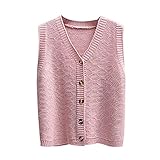 LCDIUDIU Pullunder Für Damen,Damen V-Ausschnitt Pullover Weste Retro Rosa Einfarbig Kurze Strickjacke Raute Geometrische Jacquard Ärmellos Strickwesten Preppy Style Jumper Uniform Tank Top,L