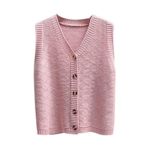 LCDIUDIU Pullunder Für Damen,Damen V-Ausschnitt Pullover Weste Retro Rosa Einfarbig Kurze Strickjacke Raute Geometrische Jacquard Ärmellos Strickwesten Preppy Style Jumper Uniform Tank Top,L