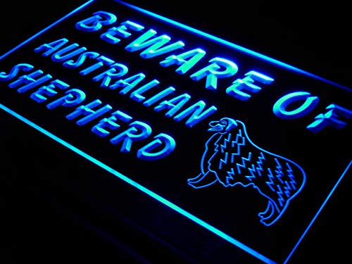Neon-Schild 'Beware Of Australian Shepherd Dog' – Beleuchtet, 30x22 Cm, 220V Mit EU-Stecker