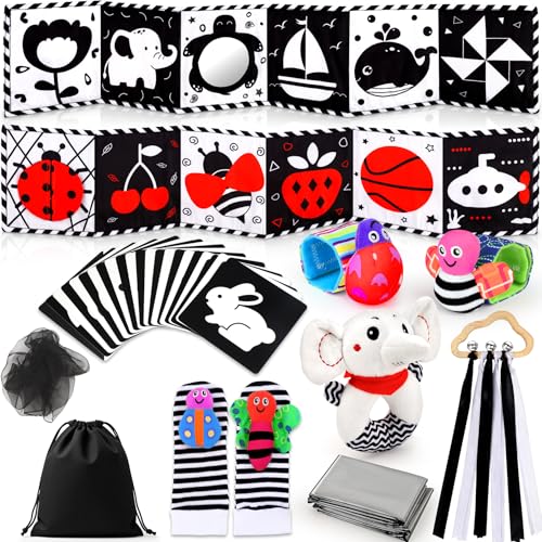 Perbabe Giochi Neonato, 31 PCS Libro Sensoriale Bianco e Nero Neonati 0-12 Mesi Giochi Montessori con Nero Rosso Libri Neonati, Sonaglio Neonatoo, Tummy Time Neonato per Il Regalo del Bambino Perbabe Giochi Neonato, 31 PCS Libro Sensoriale Bianco e Nero Neonati 0-12 Mesi Giochi Montessori con Nero Rosso Libri Neonati, Sonaglio Neonatoo, Tummy Time Neonato per Il Regalo del Bambino