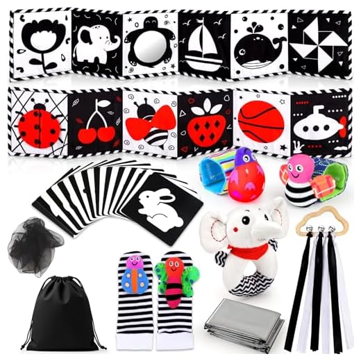 Perbabe Juguetes Bebés, 31 PCS Negro Blanco Libro Bebé Contraste Libros de Tela 0-12 Meses Juguetes Montessori con Negro Y Rojo Libros Blandos, Bebés Muñequera, Tummy Time Toys para Regalo De Bebé