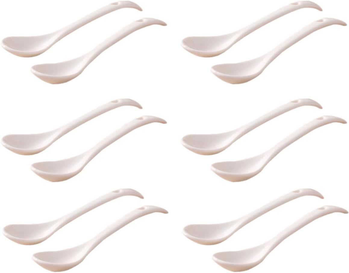 Garneck Spoons Table Spoons Set White 12pcs Ceramic Multi-function 14cm with Unique and Elegant Design for Coffee Tea Soup Serving for Home and Restaurant Use