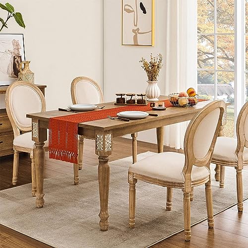 Image of ZeeMart Macrame Style Boho Table Runner, Burnt Ochre Fall Table Runners 48 Inches Long, Farmhouse Woven Home Decor, 12x48 Inch, Dark Orange