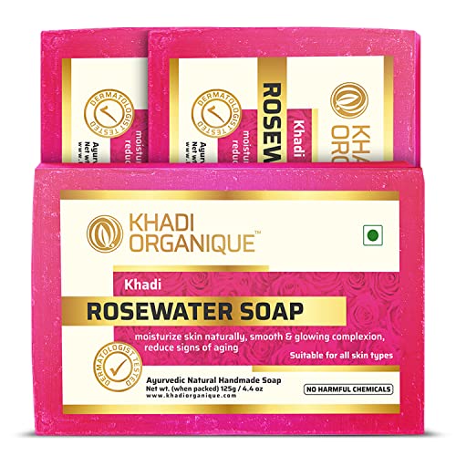 Image of Khadi organique handmade rosewater soap pack of 3 100% herbal natural soap