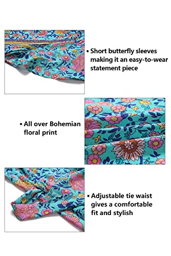 Zesica Women's 2023 Bohemian Floral Printed Wrap V Neck Short Sleeve Split Beach Party Maxi Dress,Green,Medium #TOP6