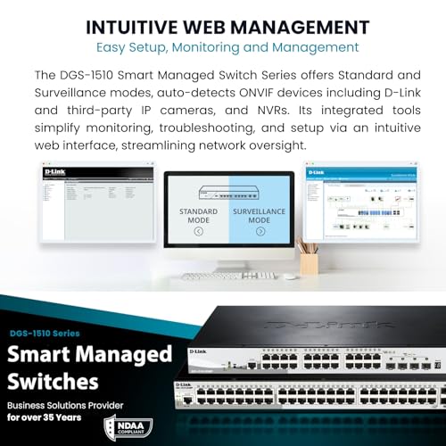 Image of D-Link 20-Port Gigabit Stackable Smart Managed Switch 10G Uplinks | 16 Gigabit + 2 10GbE SFP+ and 2 SFP Ports| L2+ /L3 Lite |VLANs |Web Managed |Surveillance Mode| NDAA Compliant (DGS-1510-20)