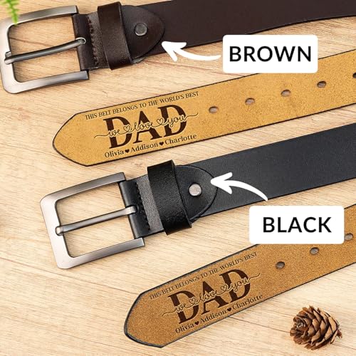 Custom Leather Belt for Dad, Custom Name Engraved Leather Belt - Father's Day Gifts From Kids Son Daughter, Christmas Gift for Dad, Valentines Day Gift for Husband3