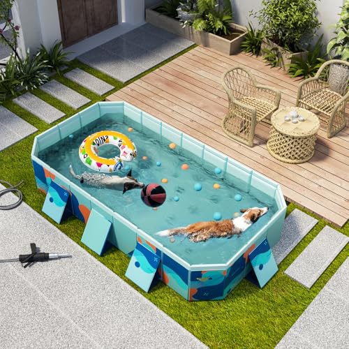 Faltbarer Swimmingpool – 2,23 m Robustes PVC-Badebecken für Hunde und Haustiere, großer Gartenpool mit Ablassventil & rutschfestem Boden, inkl. Bälle & Reparaturset – Blau