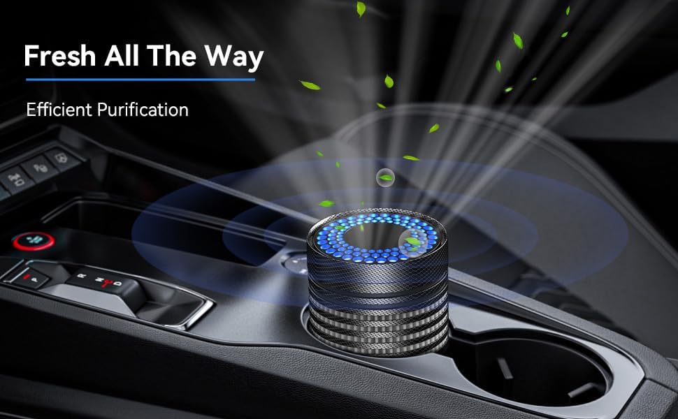 VHG Car Air Purifier, Mini Portable Air Purifier,Air Purifier for Car with H13 True HEPA Filter for Smoke, Dust,Quiet Personal Air Purifier for Car Traveling Bedroom Office Use (Black)