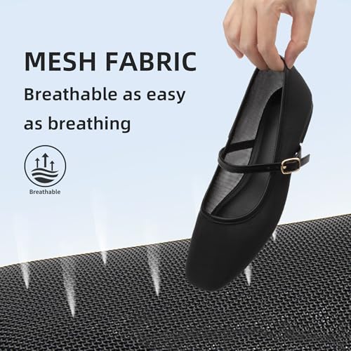 Mesh Ballet Flats Square Toe Mary Jane Flats Buckle Women Comfy Causal Dress Shoes3