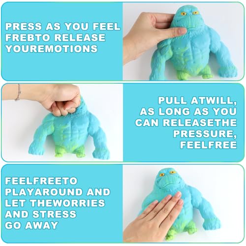 Necdeol Gorilla Stress Toy, Squishy Monkey Toy, Gorilla Spielzeug zum Stressabbau, Gorilla-Stressabbau-Spielzeug, Anti-Stress-Spielzeug, Stressabbau Spielzeug für Kinder und Erwachsene(Blau)
