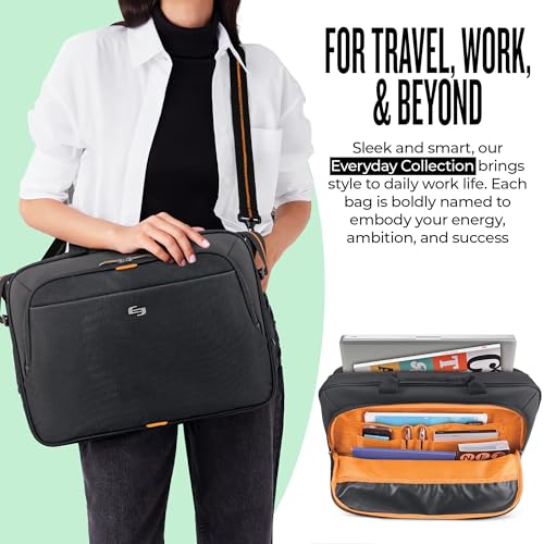 Solo New York Briefcase - Laptop Carrying Bag for Women & Men, Brief for Travel & Work, Adjustable Shoulder Strap - Ace Slim4
