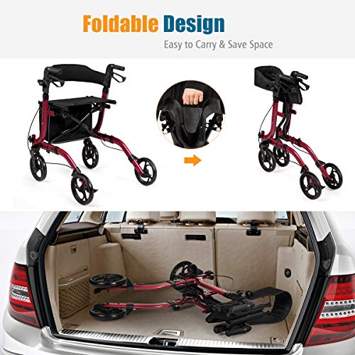 Goplus Rollator Walkers For Seniors, Folding Rollator Walker With Seat, 8-Inch Wheels, Adjustable Handle, Lightweight Medical Drive Walker, Aluminum Transport Chair Mobility Walking Aid For Adults #TOP3