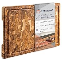 Erreke Tagliere da Cucina in Legno di Teak End Grain 44x29.5x3.2cm, Spessore Robusto, Taglieri da Cucina Professionale, per Barbecue Formaggio Prosciutto Pane, Scanalatura per Succhi