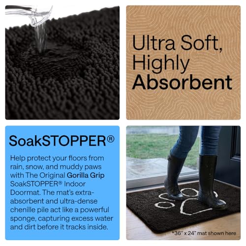 Image of GORILLA GRIP SoakSTOPPER Dog Door Mat, Machine Washable Rug Absorbent Doormat Captures Moisture Mud Dirt, Quick Dry Soft Chenille Entryway Rugs Indoor Entrance Mats for Dog Paws, 24x17 Black White