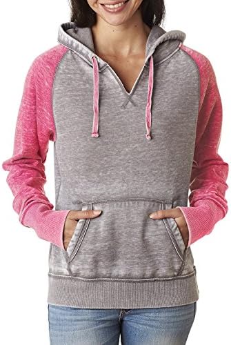 J.America Women's Zen Contrast Crew Sweatshirt - Cement/Wildberry Color, XX-Large