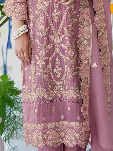 Image of INDO ERA Women's Organza Kurta and Pant with Dupatta Set