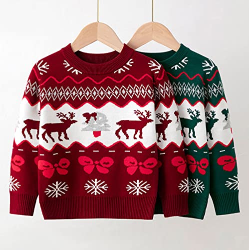 Toddler Girls Boys Christmas Sweater Long Sleeve Pullover Reindeer Crewneck Knitted Sweaters (Green, 4-5 Years)3