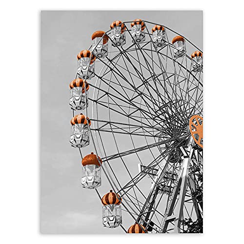 HNZKly Grande Roue Carrousel Tour Affiche Vintage Noir Blanc Murale Art Mode Danseuse Fleur Toile Tableau Peintures Rue Paysage Tableaux Salon Decoration A5/ 60x80cm sans Cadre Cover