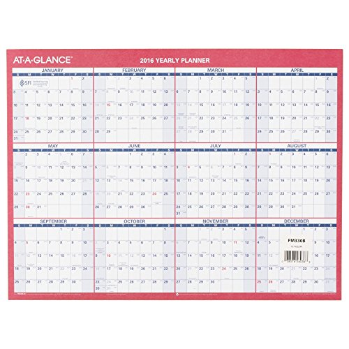 AT-A-GLANCE Yearly Wall Calendar 2016, Erasable, 2-Sided, Compact, 12 x 15-11/16 Inches (PM330B-28)