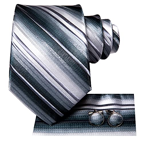 Image of Hi-Tie Men Ties Sets Silk Stripe Paisley Necktie Pocket Square Cufflinks for Business Wedding