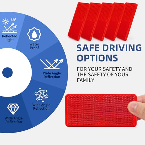 Image of 10 Pack Red Self Adhesive All Plastic 3.7'' Rectangle Reflectors for Mailbox, Motobikes, Trailers, Trucks, Boats, Suv's, RV's