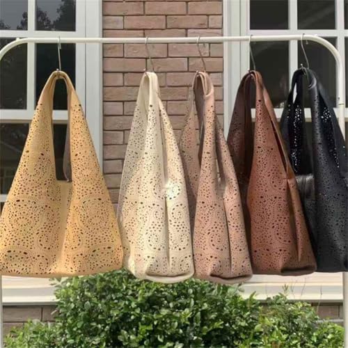 PU Leather Shoulder Bag for Women Trendy Large Tote Handbag Hollow Hobo Purse Versatile Satchel4