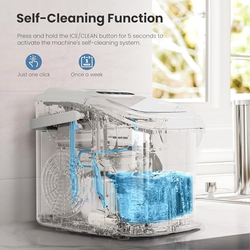 Image of Crzoe Ice Makers Countertop with Handle, 2 Sizes of Ice, 8 Bullet Ice Cubes in 6 Mins, 26Lbs /24H, Portable Ice Maker with Self-Cleaning, Ice Machine for Home&Kitchen&Office&Party