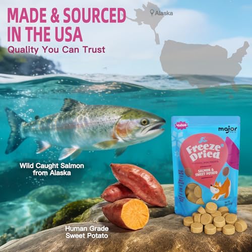 MAJOR PETS Freeze Dried Dog Treats, Wild-Caught Salmon & Sweet Potato, Omega 3 for Skin & Coat Support, Limited Ingredient High Protein Grain Free Training Reward & Meal Topper, Made in The USA, 5oz — view 4