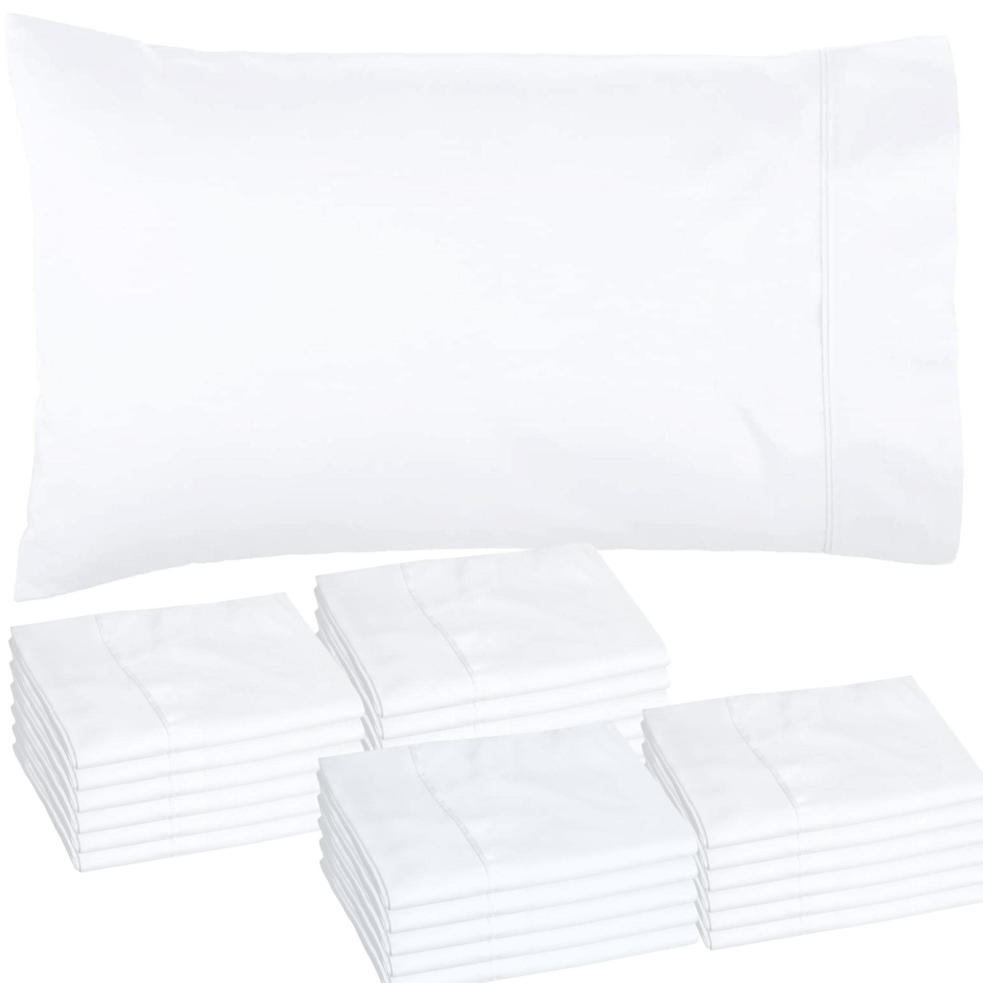 GlareaPillow Cases Standard Size - Bulk 24 Pack White Pillow Cases Queen Size with Envelope Closure - Soft Microfiber Material for Comfortable Sleep, Sublimation and Air BnB Essentials