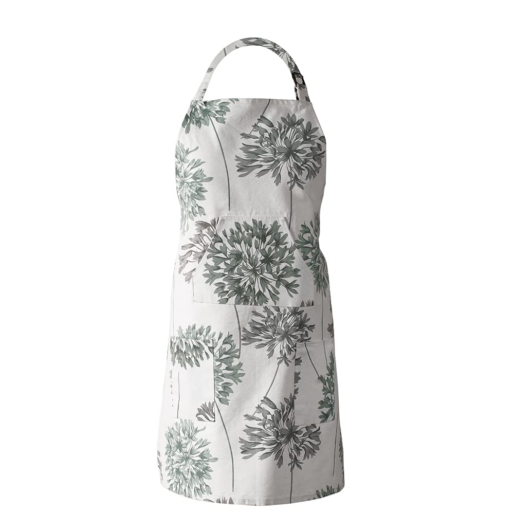 HPD Half Price Drapes Aprons for Men Women with Large Pockets Adjustable Unisex PRTW-D05-AP Allium Printed Cotton, 27 X 34 Inch, Allium Blue Gray