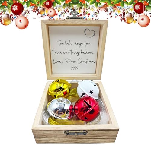 IFSLQNX Campana mágica de Navidad, recuerdo de campanas de Navidad, caja de madera, adorno de campana de Navidad, campana mágica dorada, adornos de árbol de Navidad, regalo para niños y adultos (color