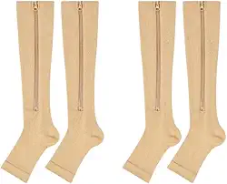 KIT 2 Meias De Compressão Com Ziper Tratamento De Varizes E Trombose Bege Par De Tamanhos P/M, G/GG e G1 Elástica MATERIAL PREMIUM DUPIN