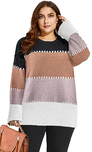 XIEERDUO Oversized Sweaters for Women Crewneck Long Sleeve Fuzzy Knit Warm Pullover Sweater4