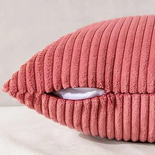 Image of Guffaw Corduroy Pillow Covers Boho Decorative Spliced Throw Pillow Covers Soft Solid Couch Pillowcases Cross Patchwork Cushion Covers for Living Room Bed Sofa 16x16 inch (4, CB RED)