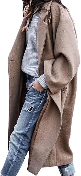 Chendvol Womens Long Classic Winter Coat Single Breasted Trendy Tweed Warm Lapel Collar Long Jacket