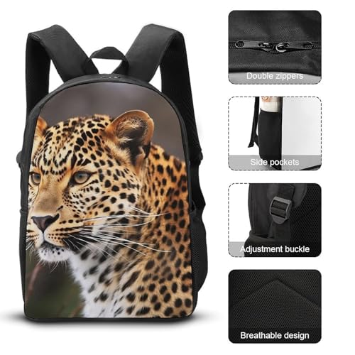 3 Piece Backpack for Women Men Lightweight Causal Daypack Shoulder Bag Set with Insulated Lunch Bag And Pencil Case Organizers Leopard53