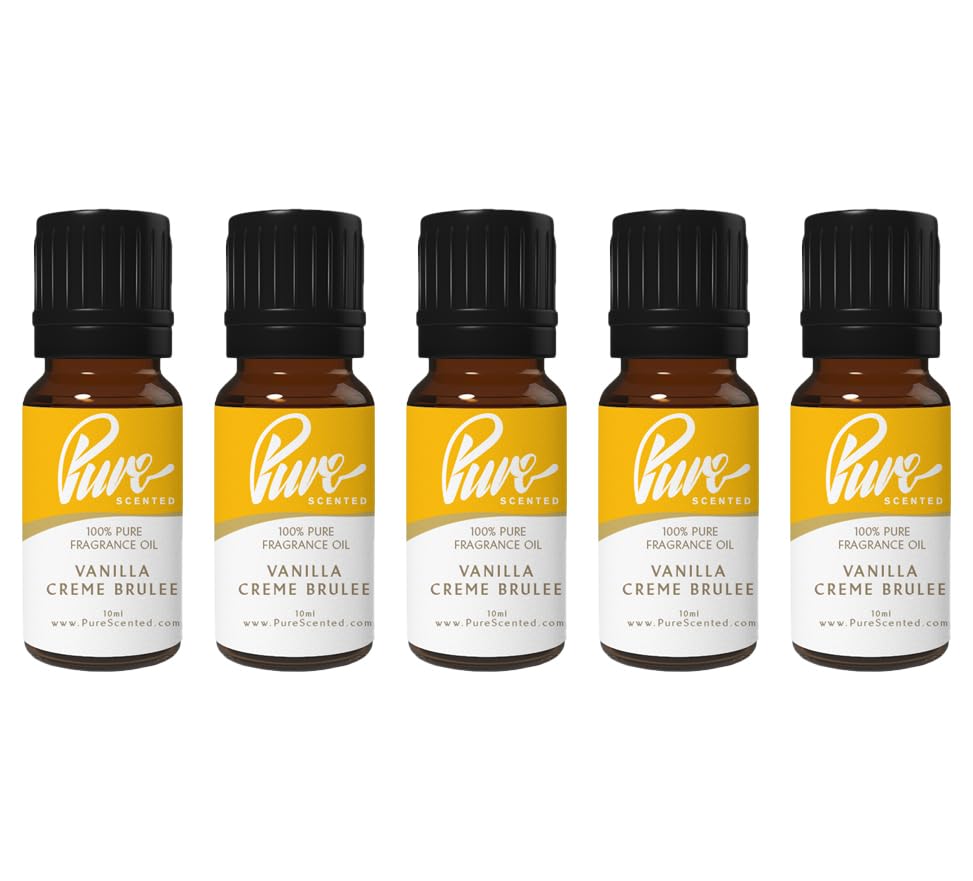 Pure Scented 50ml Fragrance Oils - 5 x 10ml Suitable for Candles, Soaps, Slime, Diffusers, Cosmetics, Wax Melts, Designer (5 x 10ml, Vanilla Crème Brulee)