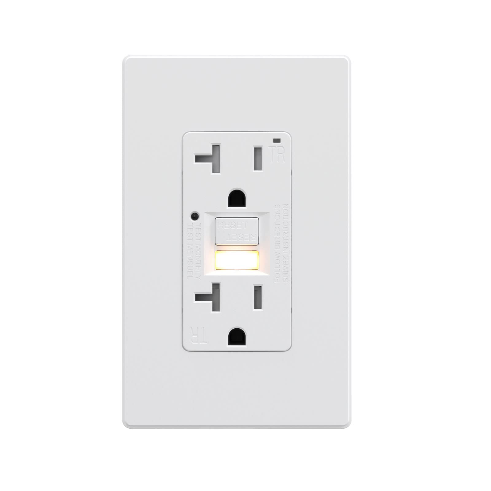 AIDA 20 Amp GFCI Outlet, Self-Test Nightlight Electrical Outlet, Tamper-Resistant Receptacle with LED Indicator, Ground Fault Circuit Interrupters, Wall Plate Included, UL Listed (1 Pack, Matte White)