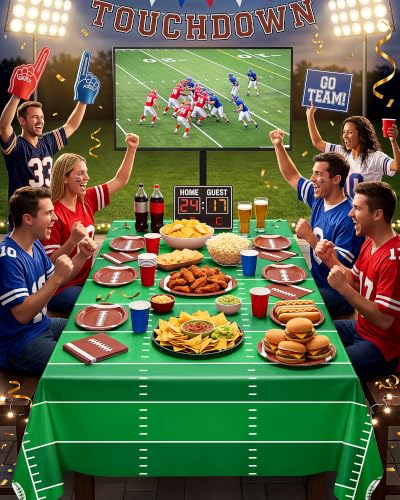 Image of Pureegg Football Plastic Table Cloth Disposable 10 Pack 54x108 Inch