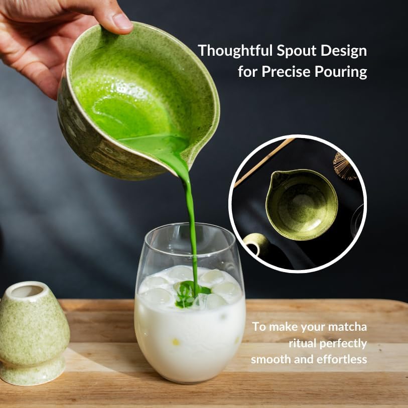 Miniatura 3 de Juego de 5 piezas de matcha verde  Juego de batidor y tazón de matcha con cuenco de matcha con boquilla, batidor de bambú para matcha, cuchara