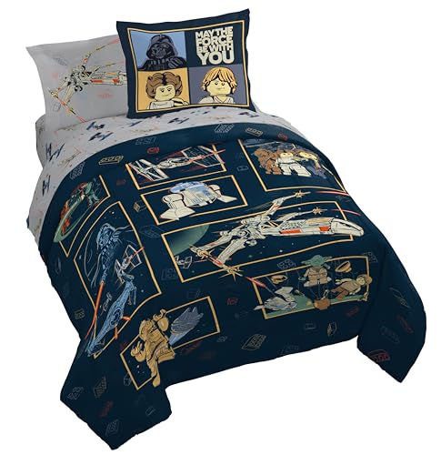 Image of Jay Franco Kids Comforter Set Includes Sheets and Pillow Covers - Soft and Cozy Bed Set for Stylish Room Decor, Official Licensed Bedding, Blue - LEGO, 7 Piece Queen