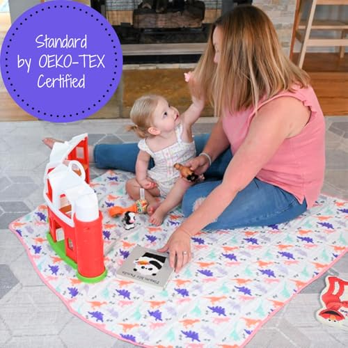 Image of LollyBanks Muslin Baby Quilt 100% Cotton, 6 Layers Soft Baby Blankets for Girls, Large 47 x 47 Inches Versatile Crib Blanket, Cozy Muslin Comforter, Newborn Essentials, Registry (Dinosaur Print)